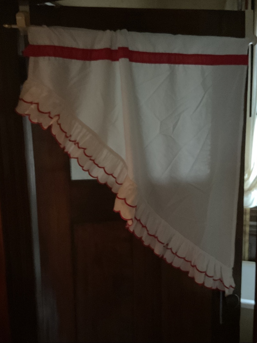 jcpenney White Sheer Curtain with Red Trim